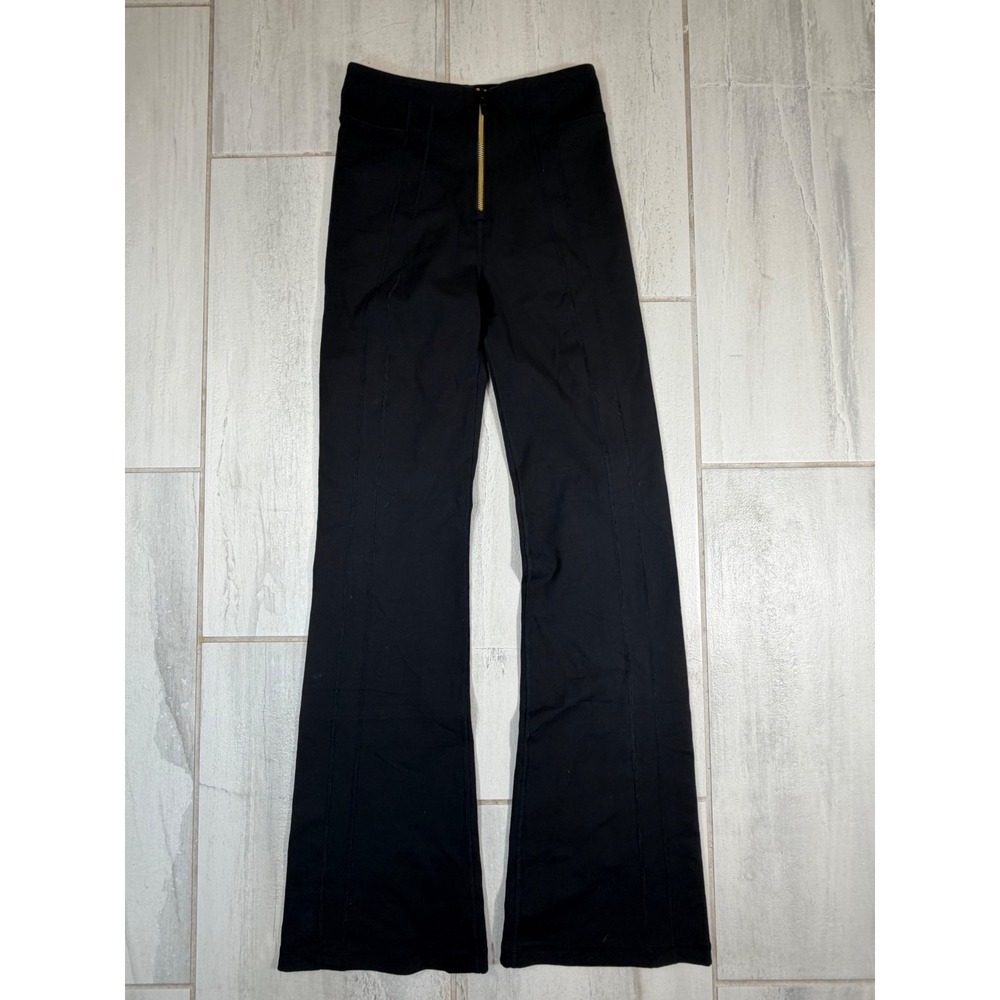 Lululemon Black High Rise Flare Pants Front Zip Gold Hardware Seam Detail Size 6